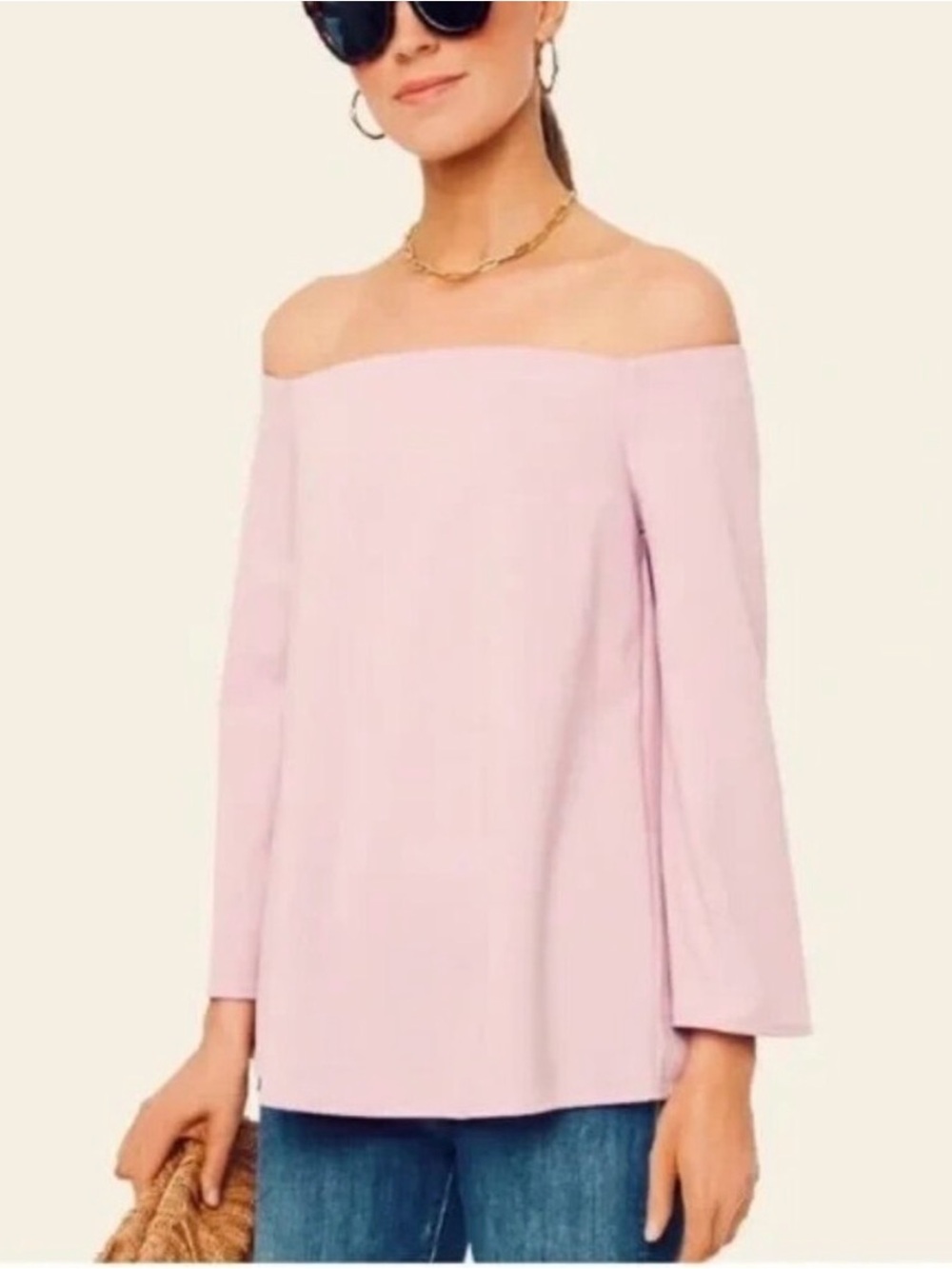 Tuckernuck Off-the-Shoulder Long Sleeve Tunic in Light Pink